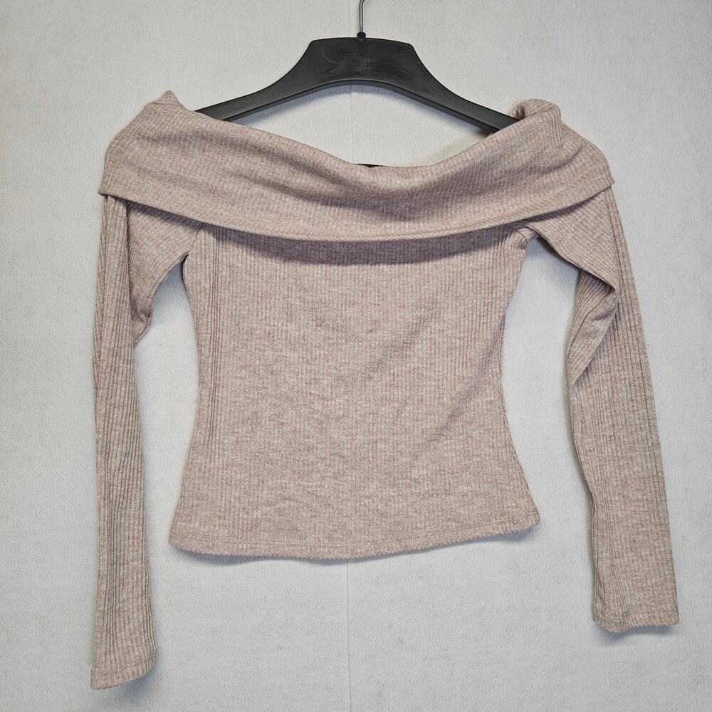 Lovers + Friends Off-The-Shoulder Long Sleeve Top Oatmeal Nude Size XS
